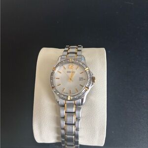 Women's Crystals Two Tone Stainless Steel Quartz Watch